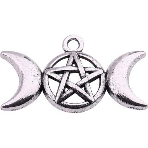 Skyrim Religious Pentagram Pentacle Star Moon Wicca Charms Pendants For Necklaces&Bracelets Jewelry Accessories Making 10Pcs