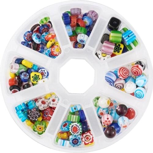 1Box Handmade Lampwork Millefiori Glass Beads Mix Color with 0.8mm Elastic Stretch Crystal Wire for DIY Jewelry Making Decor