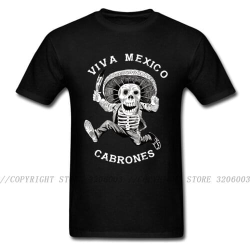 Viva Mexico Cabrones T-shirt Men Skull T Shirts Black Tshirt O Neck Summer/Autumn Funny Tops Plain 100% Cotton Fabric Clothing