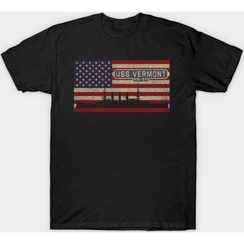 USS Vermont BB-20 Battleship Vintage USA American Flag Gift T-Shirt. Summer Cotton O-Neck Short Sleeve Mens T Shirt New S-3XL