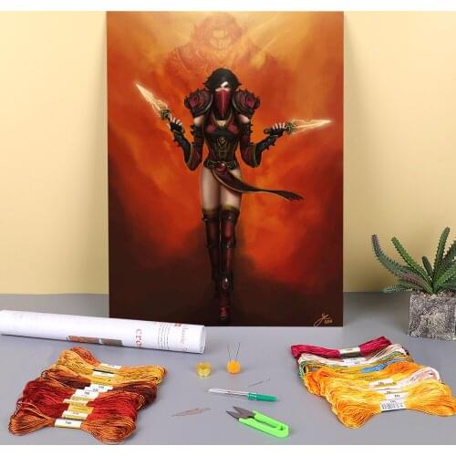World Of Warcraft Printed Water-Soluble Canvas 11CT Cross Stitch Patterns Embroidery DMC Threads Handmade Knitting Needle