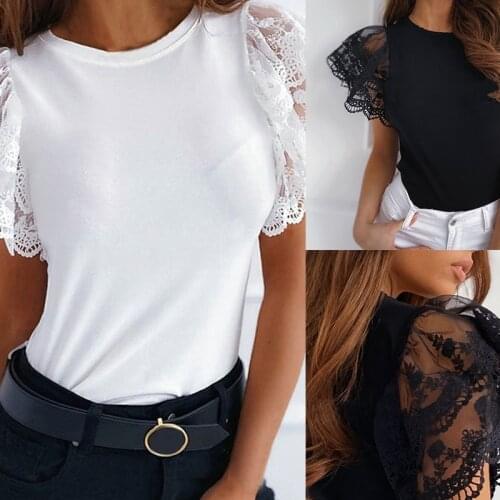 2020 New Lace T Shirt Women Casual White Black O neck Pullover Tops Summer Petal Short Sleeve Streetwear tshirt Clothes