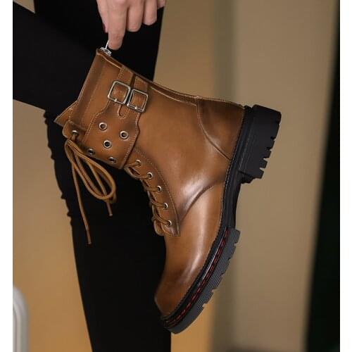 QZYERAI 2021 Autumn Winter Genuine Leather Women Martin Boots European Cowhide Non-slip Soles Scooter Black Shoes Ankle Boots