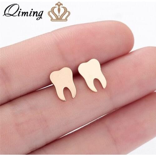 QIMING Stainless Steel Tooth Earrings For Women Small Studs Best Doctor Gift For Women Girl Bijoux Fashion Stud Earrings