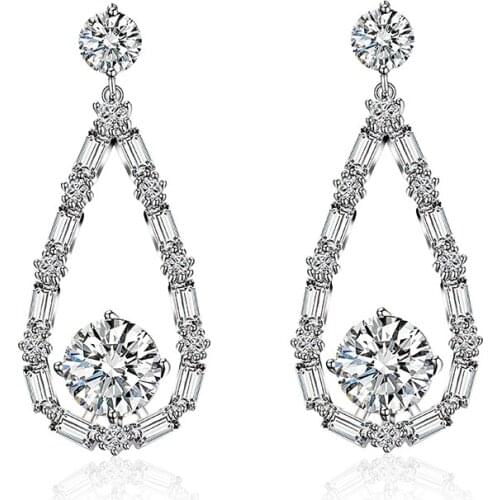 2019 Fashion Trend Exquisite Drop-shaped Silver Color Pendant Earrings For Women To Create Temperament Copper Zircon Jewelry