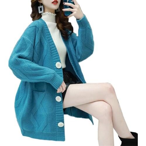 2020 Autumn Winter Cardigan Sweater Women Casual Korean Long Sleeve Sweater Cardigan Female Knitted Jacket Pink Ladies