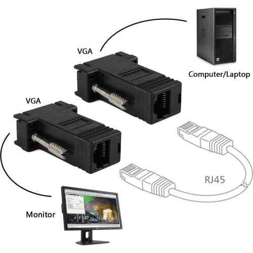 300pcs/lot VGA Extender male to LAN Video CAT5 CAT6 RJ45 Network Cable Adap New
