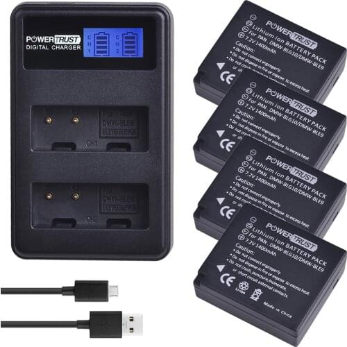 4Pcs DMW-BLG10 DMW BLG10 DMW-BLE9 BLE9 BLE9E Camera Battery+ LCD USB Dual Charger for Panasonic Lumix DMC GF6 GX7 GF3 GF5 GX80