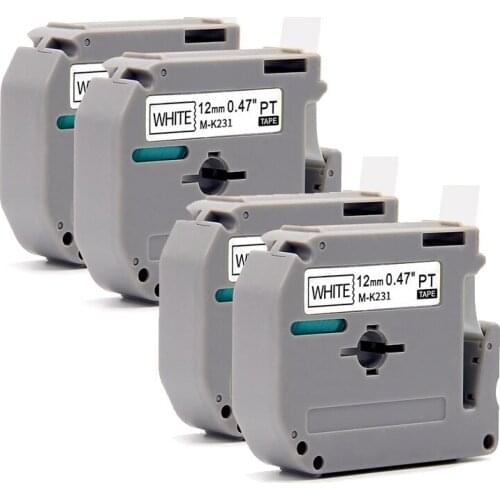 4pcs/lot Brother M tapes M-K231 MK231 compatible P-touch 12mm X 8m black on white mk-231 for brother label printer