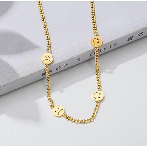 XIYANIKE 316L Stainless Steel 3 Color Crying Smile Face Necklaces For Women Clavicle Chain 2021 Trend Fashion Party Gift Jewelry