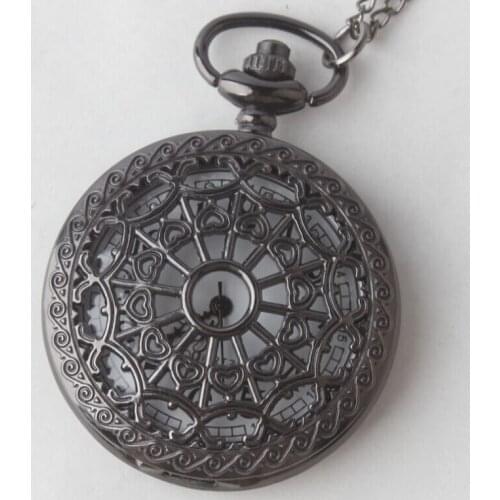 New Style Free Shipping Black Hollowed Heart Roman Dial Quartz Pocket Watch Vintage Pocket Watch Men Gift Watch Wholesale