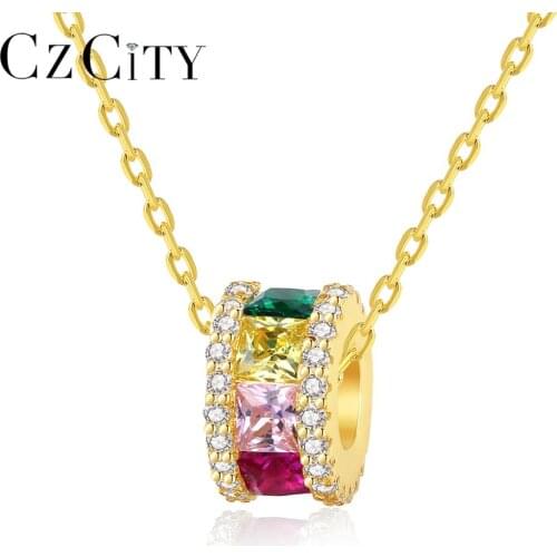 CZCITY Pendant Necklace for Women Wheel Shape Multi-color Cubic Zircon 925 Silver Fine Jewelry Christmas Gift Bijoux HZN-003