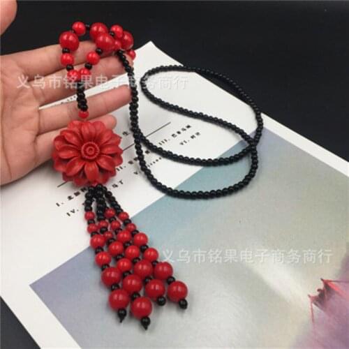 Elegant Personality Carved Lacquer Red Stone Rose Necklace Gift For Female ethnic necklace vintage christmas gift