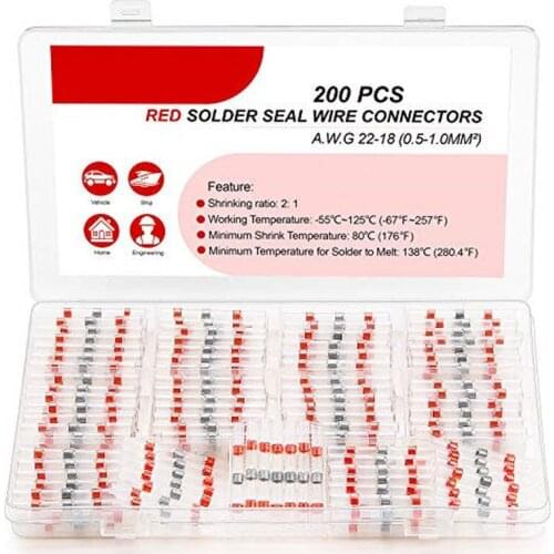 50/200pcs Electrical Heat Shrink Crimp Terminals Waterproof Solder Seal Butt Wire Connectors Insulation Cable Terminal Kit