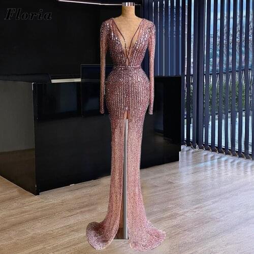 Robe De Soiree Purple Beaded Mermaid Prom Dresses 2021 Long Party Night Gowns Robes Customized Celebrity Dresses Evening Wear
