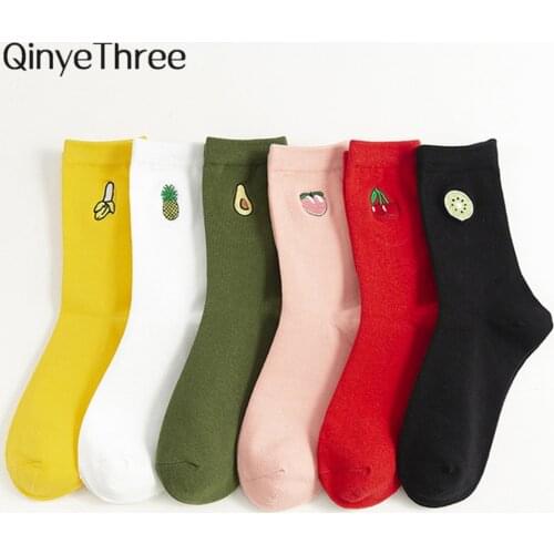 INS Girls Embroidery Cute Cartoon Fruit Avocado Banana Cherry Peach Kiwi Pineapple Socks Japanese Korean Harajuku Funny Sox