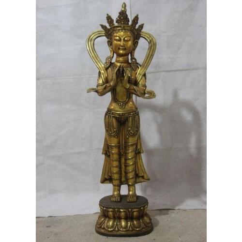 39" Chinese Bronze copper Gild stand flower Kwan-Yin Boddhisattva Statue