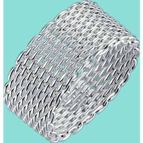 925 Sterling Silver Ring Jewelry Woven Mesh Rings For Women Fashion Charm Jewelry Party Gift