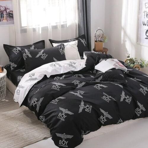 Egyptian Cotton Bedding Set, Black and White Stripe 4 Piece Set, 1.5m1.8m 2.0m Bedsheet, Student Dormitories 3 Piece Set, King-s