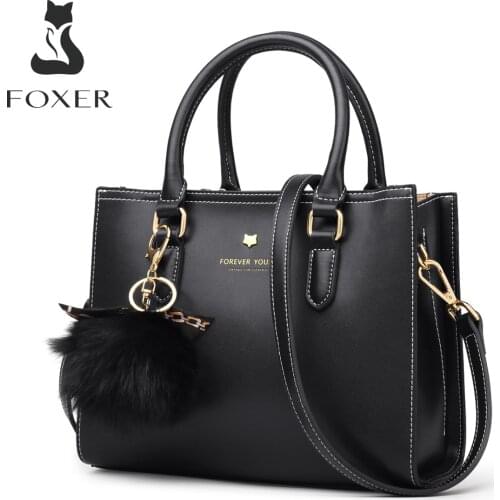 FOXER Split Leather Top Handle Purse Fall Winter Handbags Womens Crossbody Shoulder Bags Commut Totes Lady Fashion Pendant Bags