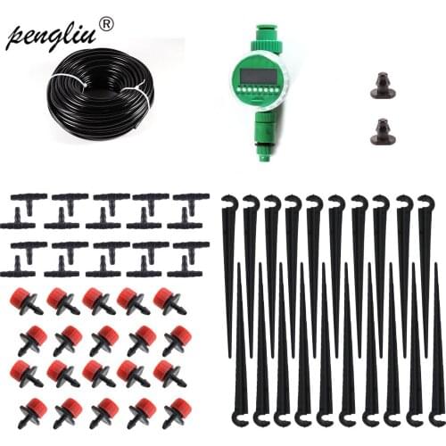 20/30/40/50m Micro Tube 10pcs Micro Red Drip Irrigation System Plant Self Watering Garden Hose Watering Kit with a quick coupler