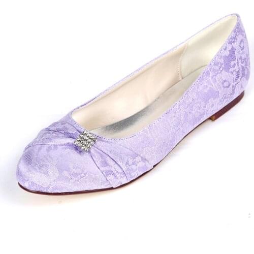 Sweet lace flats pleated crystal ring rounded toe bridal wedding shoes slip on lady elegant shoes lavender ivory white