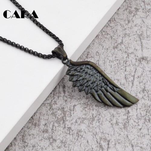 Fashion Single Angle Wing Necklace Pendant hip hop Necklace Black Paint 316L Stainless Steel feather Angle wing for men CAGF0044