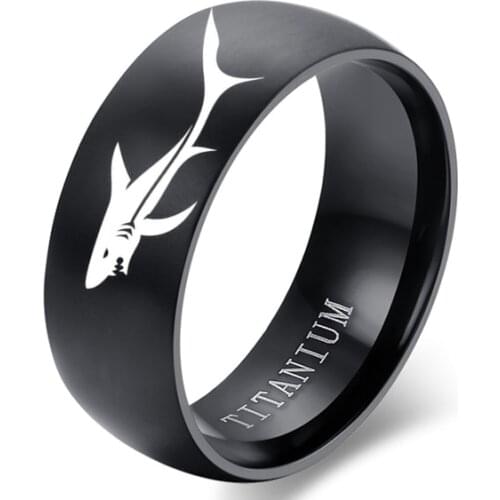 MOREDEAR Fashion Design Shark Pattern Ring For Men And Women 8mm Titanium Ring