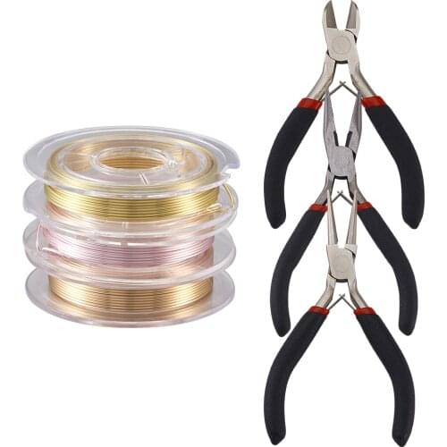 DIY Jewelry Tools Kits with 3pcs Carbon Steel Pliers 3Roll Copper Jewelry Wire 0.6mm for jewelry making