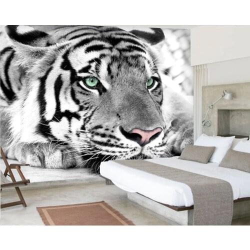 Bacaz 8D Mural White Tiger Wall Art 3d Wallpaper Animal Tiger Mural 3D Wall Mural Wall paper for Bedroom Background Home Decor