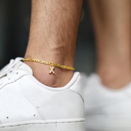 New Tiny Initial Letter Anklets For Women Stainless Steel Gold Alphabet Cuban Link Anklet Bracelet Boho Jewelry Christmas Gift