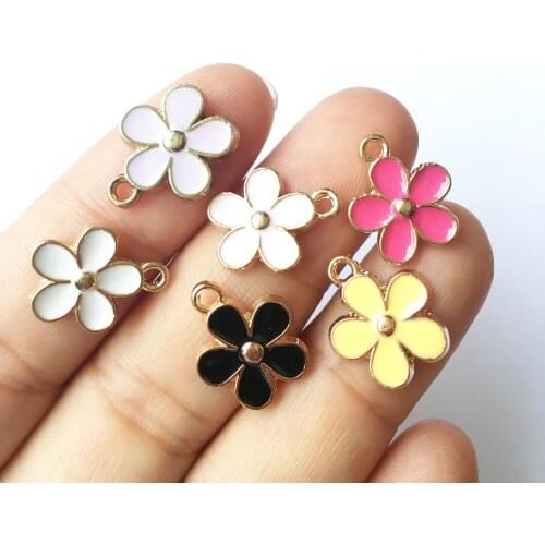 New 13*16mm Metal Alloy Spring Flowers Shape Jewelry Bracelet Charms Free Shipping 50pcs Mix Gold Color Plated Oil Drop Flower