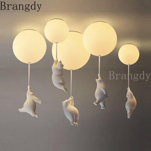 Plaster Cartoon Bear Ceiling Lights Modern Luminaire for Kids Rooms Kitchen Bedroom Home Decor Lighting Fixtures Led Chandeliers