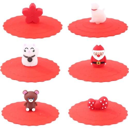 Durable Silicone Cup Cover Wear-resistant Transparent Red Silicone Cup Cover Heat-resistant Reusable Leakproof Animal Lid