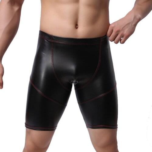 Sexy Mens Faux Leather Panties Shorts Boxer Wetlook Clubwear Jockstrap Fetish Gay Erotic Lingerie Underwear Stage Underpants