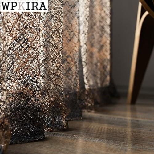 Nordic Hollow Coffee Gold Curtain for Living Room Luxury Curtain for Bedroom Sheer Voile Drape Bay Window Custom Made S480#D