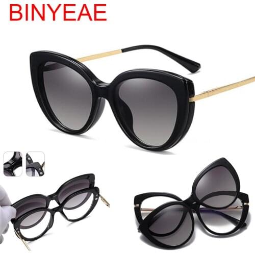Anti Glare Polarized Sunglasses Women 2 In 1 Magnetic Clip On Glasses Retro Female Custom Optical Myopia Prescription Eyeglasses