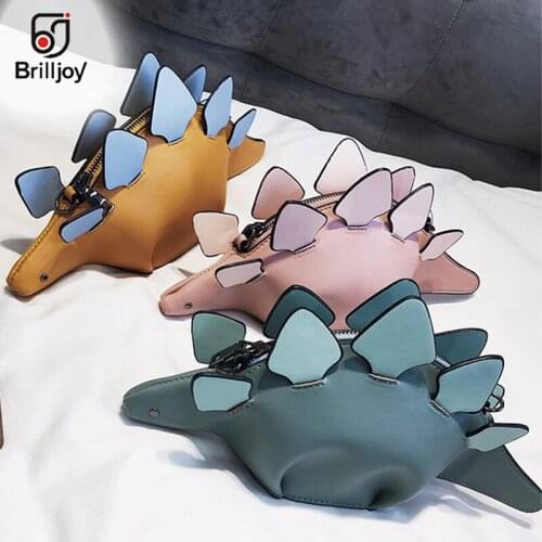 Brilljoy Creative 3D Funny Dinosaur Animal Messenger Bag Chameleon Cartoon Handbags Panelled Shoulder Crossbody Bags Girl Gift