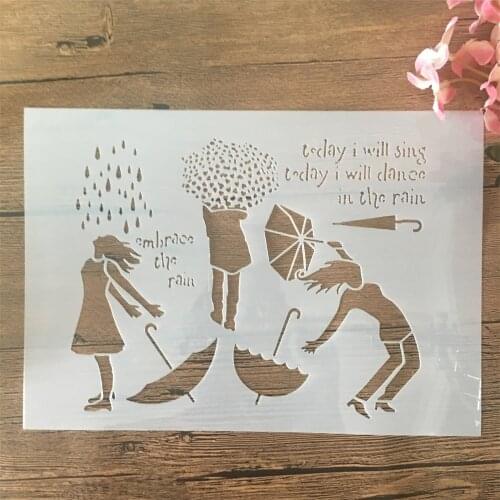A4 29cm Rainy Day Girl Umbrella DIY Layering Stencils Wall Painting Scrapbook Coloring Embossing Album Decorative Template