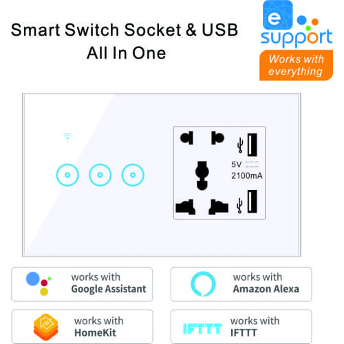EWeLink WiFi Smart Wall Touch Switch 5 Holes With USB Universal Socket 1 2 3 Gang Support Alexa Google Home IFTTT Voice Control