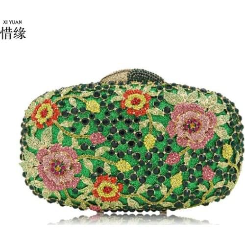 XIYUAN BRAND Luxurious Small Day Clutch for Girlfriend green Diamond Evening Bags Chain Shoulder Handbags For Party Wedding gift