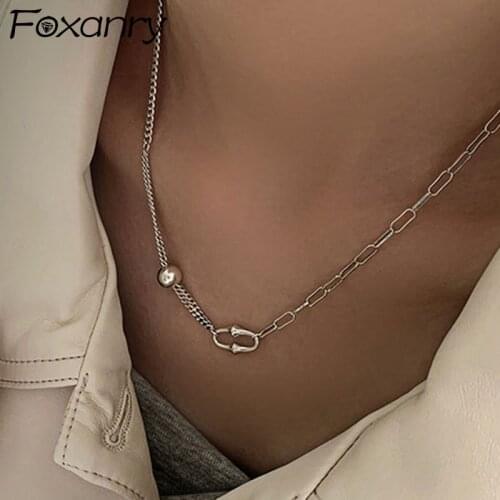 Foxanry Minimalist 925 Sterling Silver Necklace for Women New Trend Elegant Vintage Round Bead Clavicle Chain Party Jewelry Gift