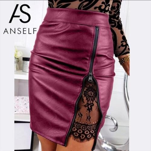 ANSELF PU Leather Skirt Women Elegant Ladies High Waist Pencil Skirts female Office Workwear Zipper Slim Bodycon Skirt Black