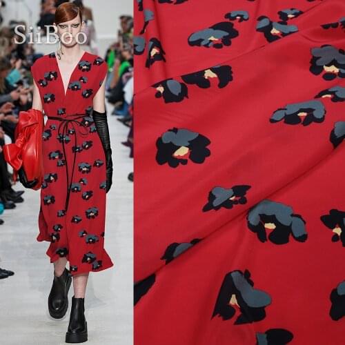 Siiboo pure natural silk crepe de chine fabric for women dress luxurious 3D floral print elegant chic daily fashion sp6486