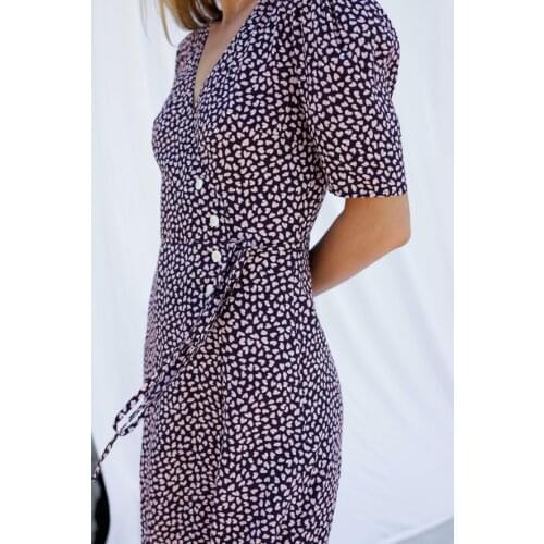 Women Dress 2020 Spring and Summer New Peach Heart Print Midi Dress Women