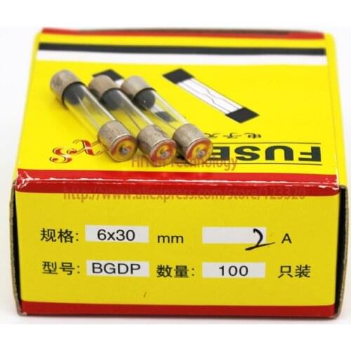 100pcs/lot) 6*30MM 2A Fuses Fast Quick Blow Glass Tube Fuse 6x30mm 250V 2A F2AL250V