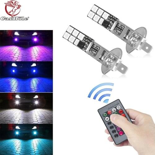 2PCS H1 5050 16 Colors RGB 12SMD Universal LED Lights Car Headlight Fog Bulb Light Parking Lamp With Remote Control