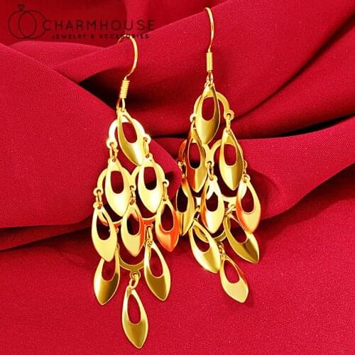 24K Gold GP Drop Earrigns For Women Peacock Long Tassel Earing Brincos Femme Pendientes Mujer Wedding Jewelry Accesories Gifts
