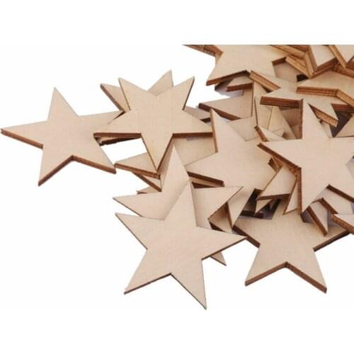 25 Pcs Natural Unfinished Blank Wood Wooden Stars Star DIY Decor Crafts Home Decor