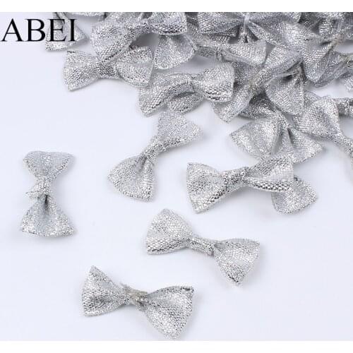 50pcs/lot Silver Ribbon Bow For Wedding Party Evening Decoration DIY Handmamde Sewing Bow Ties Accessories